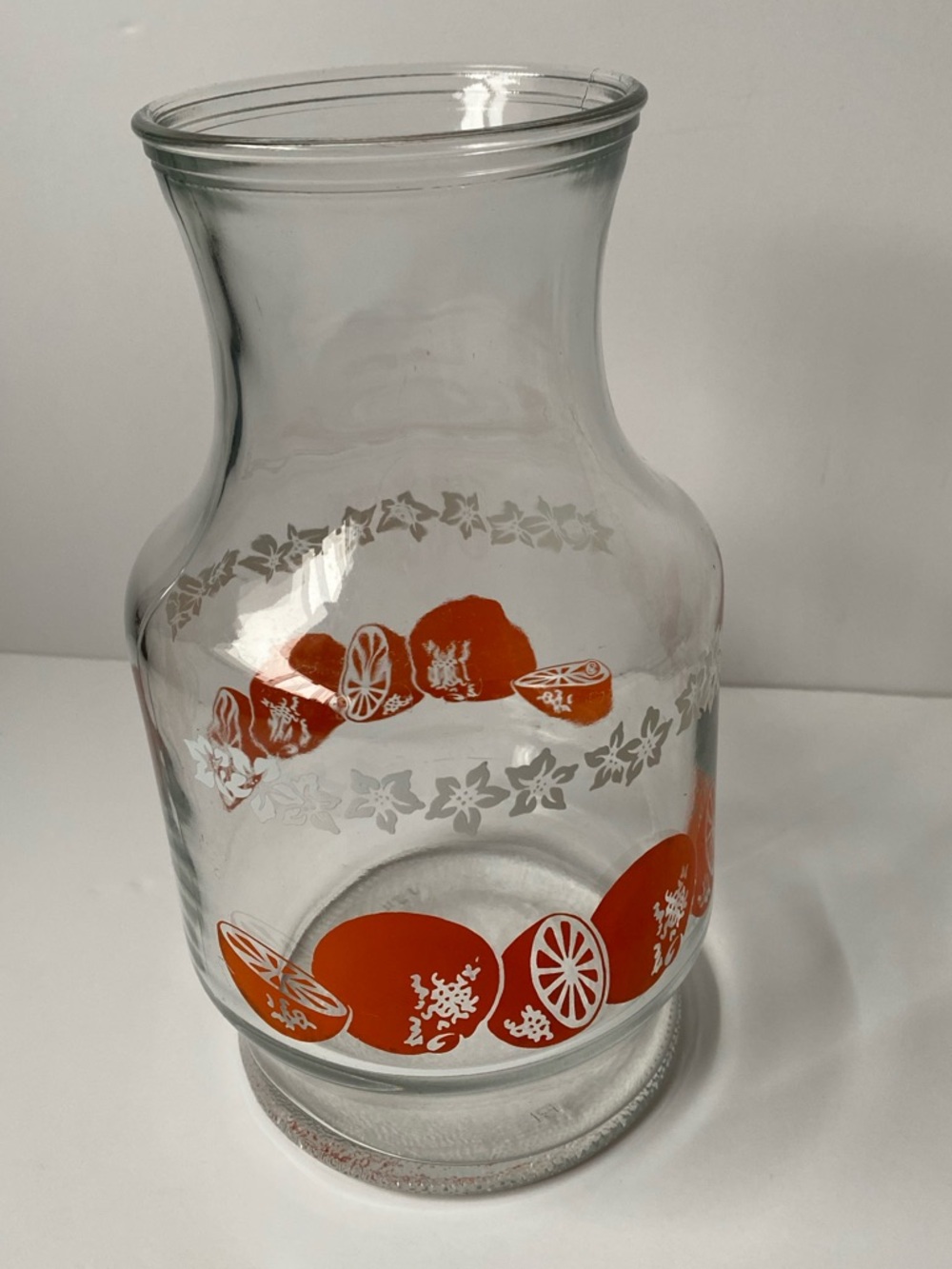 Vintage Anchor Hocking Vibrant Clear Glass Carafe 🍊 Orange Citrus Pitcher Jug